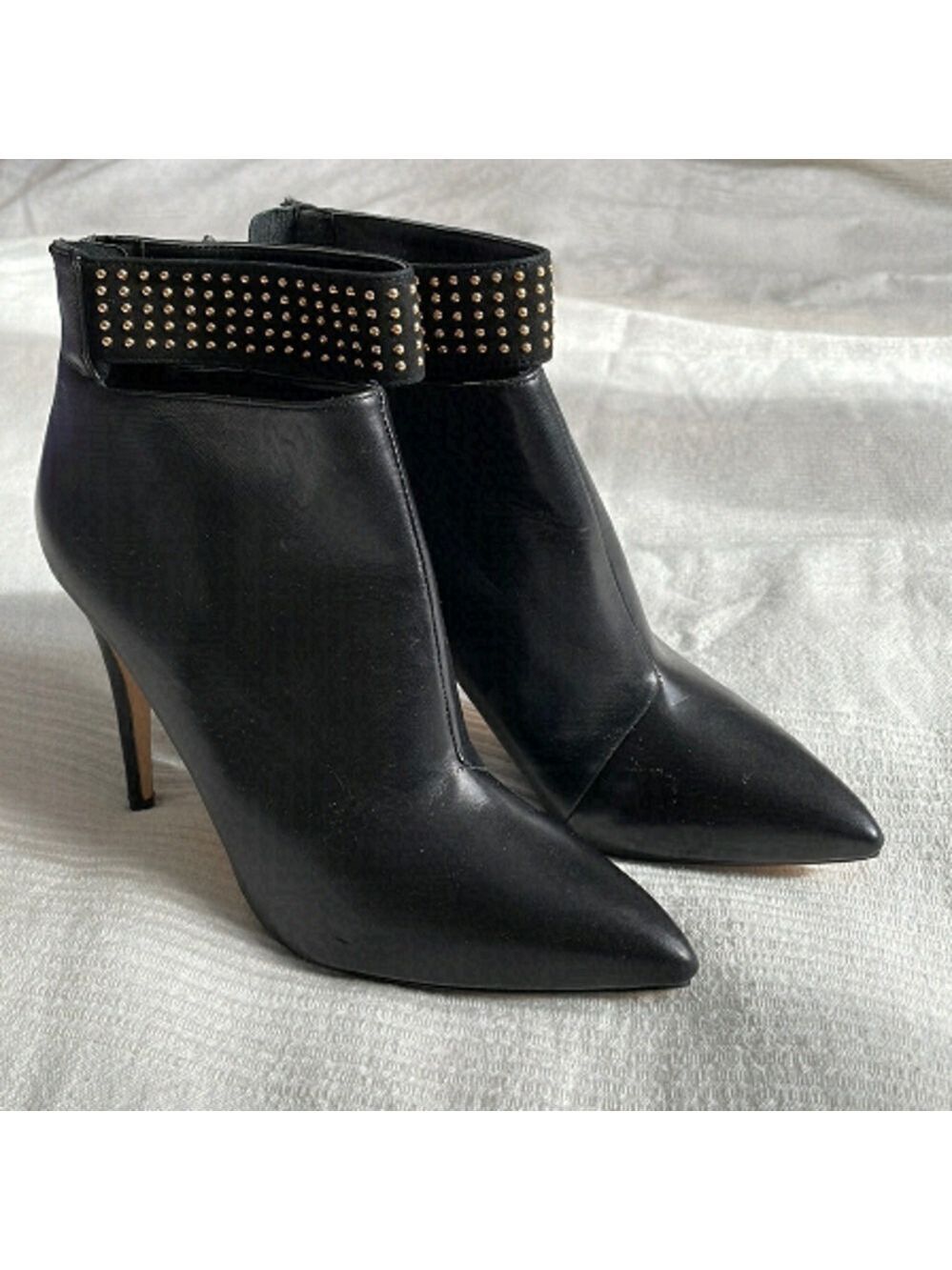 Dune London Studded Strap Side Zip Ankle Booties Black Size 37